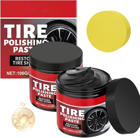 2pcs Car Tire Shine with Sponge,Tire Coating Paste, Tire Polishing Paste,Car Tire Shine for Trucks Sedans RVs SUV in Kuwait