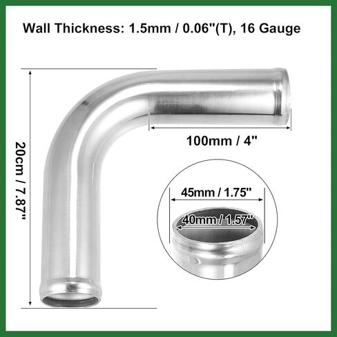 Motoforti OD 1.75" 45mm Leg Length 4" 100mm Aluminum Alloy Tube Intercooler Pipe 90 Degree Bend Elbow Air Intake Tube Silver Tone for Car Long-lasting in Kuwait
