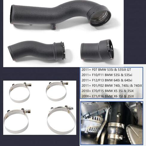 Air Intake Inlet Tube Pipe Hose Kit Compatible with June 2011+ F10 F12 F13 535i 640i 740i 740Li N55 3.0L, Aluminum, Intercooler Pipe, Increases Horsepower, Improve Turbo Response and Less Turbo Lag in Kuwait
