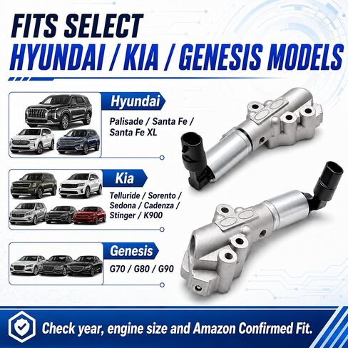 2PCS VVT Solenoid Oil Control Valve Compatible with Hyundai Palisade Santa Fe XL, Kia Telluride Sorento Sedona Stinger, Genesis G70 G80 G90, Replaces 918031 918032 243603CAB2 in Kuwait