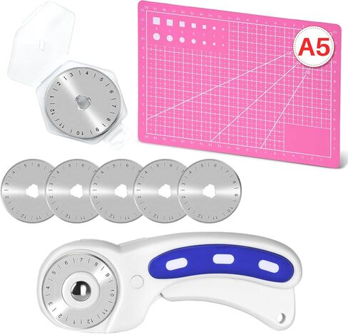 ZMAAGG Rotary Cutter Set - 45mm Rotary Cutter, 5 PCS Rotary Blades, A5 Cutting Mat, Rotary Cutter for Fabric, Crafting, Sewing and Patchworking in Kuwait