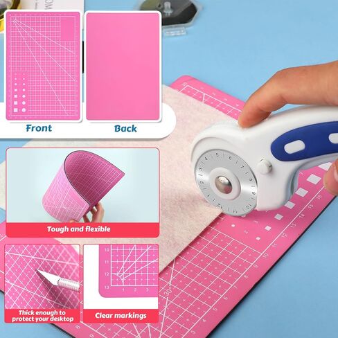 ZMAAGG Rotary Cutter Set - 45mm Rotary Cutter, 5 PCS Rotary Blades, A5 Cutting Mat, Rotary Cutter for Fabric, Crafting, Sewing and Patchworking in Kuwait