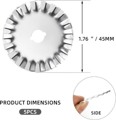 5 Pack 45mm Pinking Rotary Cutter Blades, Wavy Edge Replacement Blades for Fabric Quilting Sewing Scrapbooking, Decorative Circular Cutting Refills in Kuwait