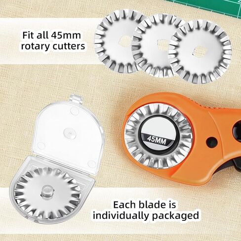 5 Pack 45mm Pinking Rotary Cutter Blades, Wavy Edge Replacement Blades for Fabric Quilting Sewing Scrapbooking, Decorative Circular Cutting Refills in Kuwait