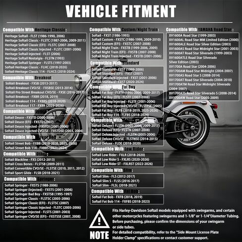 دعامة إطار لوحة ترخيص مثبتة على الجانب بإضاءة LED، تناسب 1986-2026 Harley-Davidson Softail مع نماذج Swingarm ونماذج الدراجات النارية الأخرى | ضوء LED ملفوف | جبل الجانب الأفقي in Kuwait