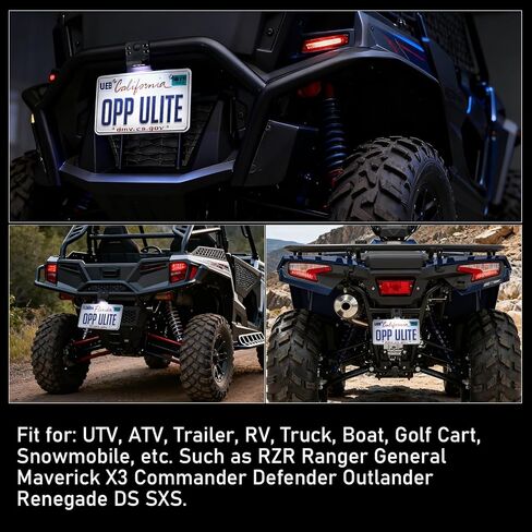 حامل لوحة ترخيص OPP ULITE UTV مع إطار لوحة ترخيص ATV من الألومنيوم خفيف لمركبة Polaris RZR Ranger Sportsman Marverick X3 Renegade DS Trailer Truck RV Boat Golf Cart Snowmobile، حزمة قطعة واحدة in Kuwait