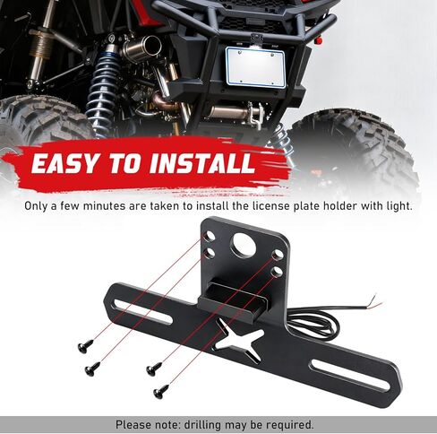 حامل لوحة ترخيص OPP ULITE UTV مع إطار لوحة ترخيص ATV من الألومنيوم خفيف لمركبة Polaris RZR Ranger Sportsman Marverick X3 Renegade DS Trailer Truck RV Boat Golf Cart Snowmobile، حزمة قطعة واحدة in Kuwait