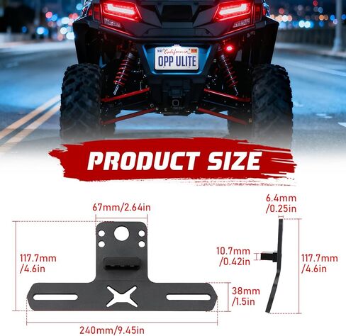 حامل لوحة ترخيص OPP ULITE UTV مع إطار لوحة ترخيص ATV من الألومنيوم خفيف لمركبة Polaris RZR Ranger Sportsman Marverick X3 Renegade DS Trailer Truck RV Boat Golf Cart Snowmobile، حزمة قطعة واحدة in Kuwait