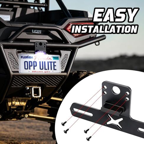 OPP ULITE ATV UTV License Plate Holder with Light, Aluminum License Plate Frame Universal for Polaris RZR Ranger Sportsman Marverick X3 Renegade DS Trailer Truck RV Boat Golf Cart Snowmobile,1PC Pack in Kuwait