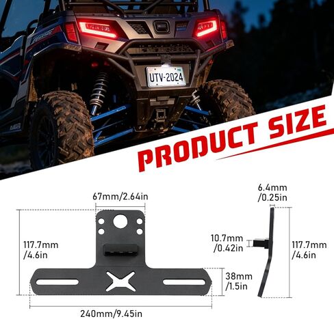 OPP ULITE ATV UTV License Plate Holder with Light, Aluminum License Plate Frame Universal for Polaris RZR Ranger Sportsman Marverick X3 Renegade DS Trailer Truck RV Boat Golf Cart Snowmobile,1PC Pack in Kuwait