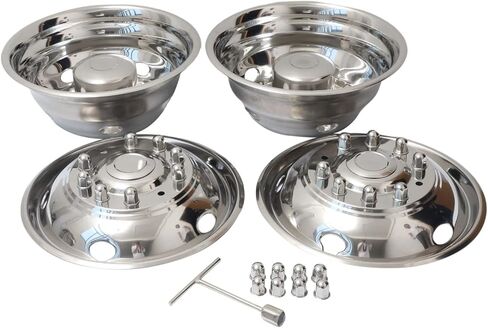 19.5 بوصة 10 عروة من الفولاذ المقاوم للصدأ المصقول Hubcaps 5 فتحات تهوية مجموعة محاكي العجلات مناسبة لشاحنات Ford F450/F550 ذات العجلات المزدوجة 2005-2025 (لا تناسب بيت متنقل RV) in Kuwait