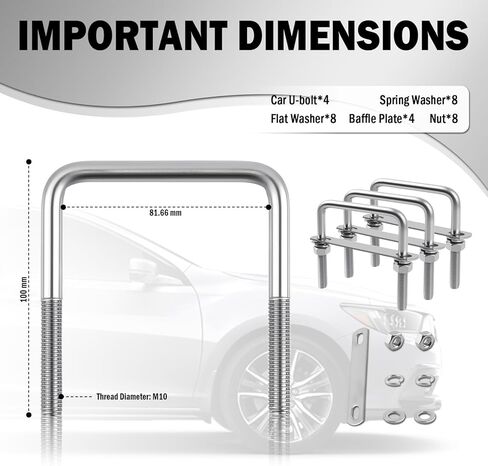 4PCS M10x80x100mm Square U Bolts 3 inch Wide,Stainless Steel Car U-bolts Kit Includes Nut/Spacer/Plate,Rustproof U Clamps Bolts Provide Tightness as Trailer Car Accessories in Kuwait