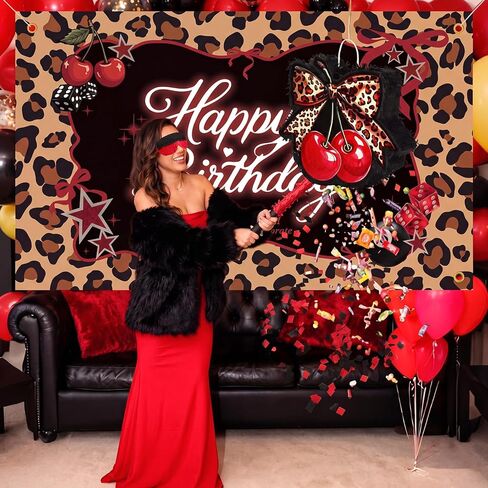 outus الفهد الكرز بينياتا ليوبارد طباعة أحمر أسود الكرز القوس زينة عيد ميلاد مع الخفافيش معصوب العينين والقصاصات للعروس دش العازبة النساء ليلة موضوع الطرف الامدادات in Kuwait