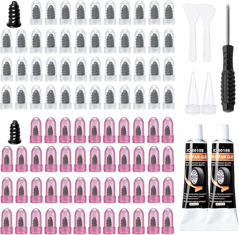 VISRIE 120 PCS Tire Screw Plugs Repair Kit, Tire Repair Screws with Tire Glue & Tool, Fast Self-Service Screw in Tire Plugs Kit for Tires, Car, Truck, Motorcycle, Tractor in Kuwait
