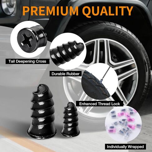VISRIE 120 PCS Tire Screw Plugs Repair Kit, Tire Repair Screws with Tire Glue & Tool, Fast Self-Service Screw in Tire Plugs Kit for Tires, Car, Truck, Motorcycle, Tractor in Kuwait