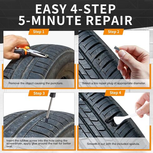 VISRIE 120 PCS Tire Screw Plugs Repair Kit, Tire Repair Screws with Tire Glue & Tool, Fast Self-Service Screw in Tire Plugs Kit for Tires, Car, Truck, Motorcycle, Tractor in Kuwait