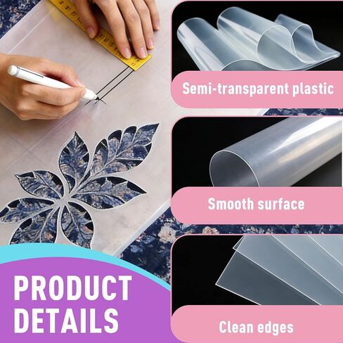 12 Pcs Quilting Template Plastic Sheets, 12 x 18 Inches, Translucent, Reusable Cutting Templates Sheets for Appliqué, Quilting & Sewing Templates in Kuwait