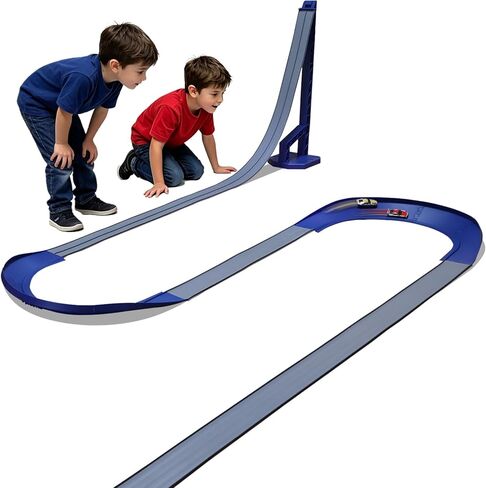 FateGo Flex Race Car Track Set with Double U-Turn Design, Dual-Lane Car Track Toy for Kids Compatible with Diecast 1/64th Cars in Kuwait