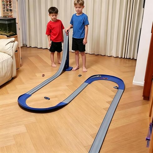 FateGo Flex Race Car Track Set with Double U-Turn Design, Dual-Lane Car Track Toy for Kids Compatible with Diecast 1/64th Cars in Kuwait