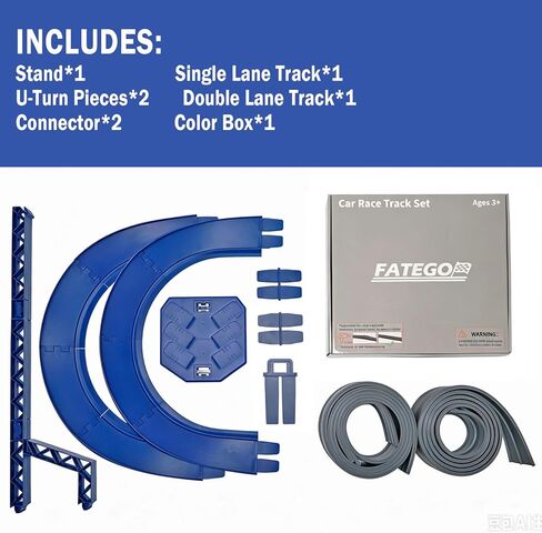 FateGo Flex Race Car Track Set with Double U-Turn Design, Dual-Lane Car Track Toy for Kids Compatible with Diecast 1/64th Cars in Kuwait