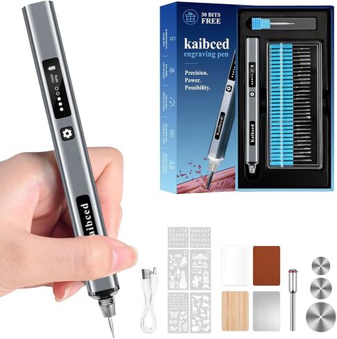 Cordless Engraving Pen with 48 Kits & LED Screen, 5-Speed Engraver Pen for Metal, Wood, Glass, Plastic & All Materials, USB Rechargeable Craft Gift for Teens, Adults and Beginners, Silver in Kuwait