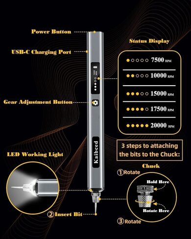 Cordless Engraving Pen with 48 Kits & LED Screen, 5-Speed Engraver Pen for Metal, Wood, Glass, Plastic & All Materials, USB Rechargeable Craft Gift for Teens, Adults and Beginners, Silver in Kuwait