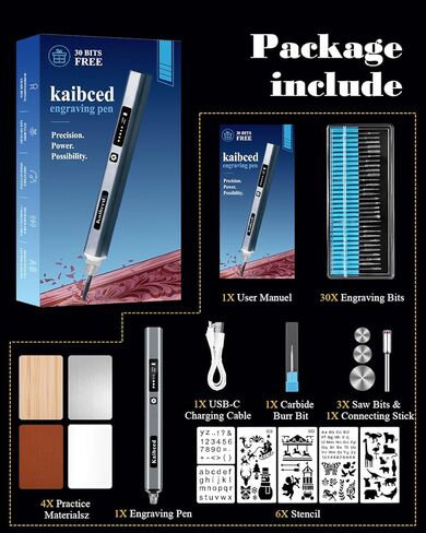Cordless Engraving Pen with 48 Kits & LED Screen, 5-Speed Engraver Pen for Metal, Wood, Glass, Plastic & All Materials, USB Rechargeable Craft Gift for Teens, Adults and Beginners, Silver in Kuwait