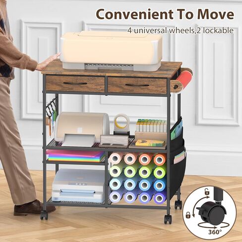 Craft Cart with Vinyl Roll Holder, Organizer & Storage Table for Cricut Machine with Drawer,Mobile Craft Organization and Storage Cart,Crafting Table Accessories Holder for Craft Room Brown in Kuwait