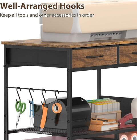 Craft Cart with Vinyl Roll Holder, Organizer & Storage Table for Cricut Machine with Drawer,Mobile Craft Organization and Storage Cart,Crafting Table Accessories Holder for Craft Room Brown in Kuwait