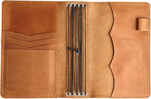 TORAKIP Leather Travel Notebook Cover A5 – Refillable Journal Organizer with 5 Elastic Bands, Pen Holder & Interior Pockets, Genuine Leather Planner Cover for Writing (Notebook Not Included), Caramel Brown in Kuwait