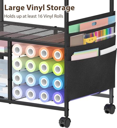 Craft Cart with Vinyl Roll Holder, Organizer & Storage Table for Cricut Machine with Drawer,Mobile Craft Organization and Storage Cart,Crafting Table Accessories Holder for Craft Room Brown in Kuwait
