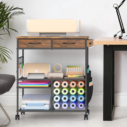 Craft Cart with Vinyl Roll Holder, Organizer & Storage Table for Cricut Machine with Drawer,Mobile Craft Organization and Storage Cart,Crafting Table Accessories Holder for Craft Room Brown in Kuwait