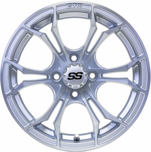 عجلة عربة جولف من الألومنيوم GTW Spyder مقاس 14 بوصة 14x7 | 4-4 بولت | إزاحة 3:4 | مجموعة من 4 قطع (مصنوعة آليًا/فضية غير لامعة) in Kuwait