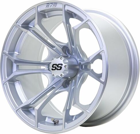 عجلة عربة جولف من الألومنيوم GTW Spyder مقاس 14 بوصة 14x7 | 4-4 بولت | إزاحة 3:4 | مجموعة من 4 قطع (مصنوعة آليًا/فضية غير لامعة) in Kuwait