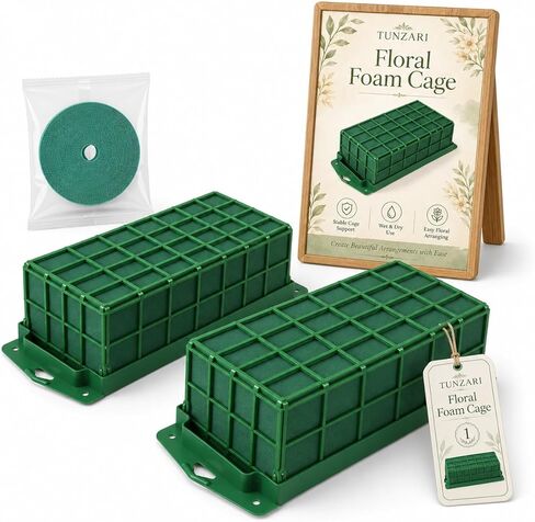 Tunzari Floral Foam Cage, Wet and Dry Flower Cage Holder with Green Foam Block for Fresh and Artificial Flowers, Arrangement Supplies for Wedding Arch, Centerpieces, Home and Garden Decor (4 pcs) in Saudi Arabia