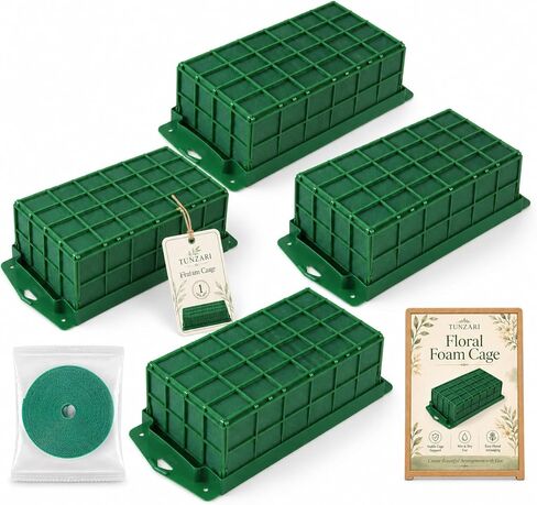 Tunzari Floral Foam Cage, Wet and Dry Flower Cage Holder with Green Foam Block for Fresh and Artificial Flowers, Arrangement Supplies for Wedding Arch, Centerpieces, Home and Garden Decor (4 pcs) in Saudi Arabia