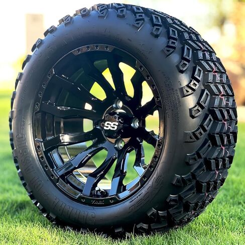 TREX 14" Maverick Gloss Black Golf Cart Wheels and 23x10-14" All Terrain DOT Tires Combo - Set of 4 (Metric Lugs 12mm x 1.25) in Kuwait