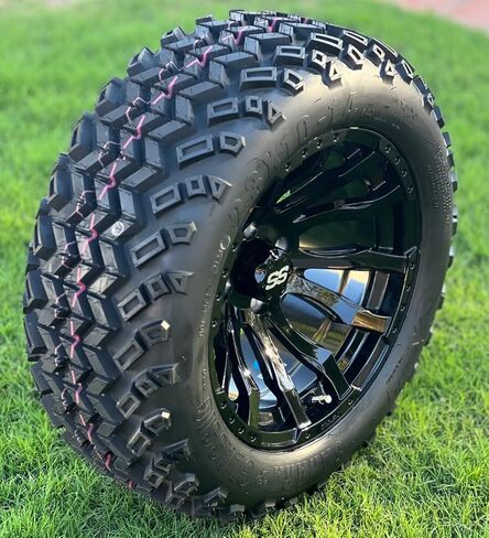 TREX 14" Maverick Gloss Black Golf Cart Wheels and 23x10-14" All Terrain DOT Tires Combo - Set of 4 (Metric Lugs 12mm x 1.25) in Kuwait