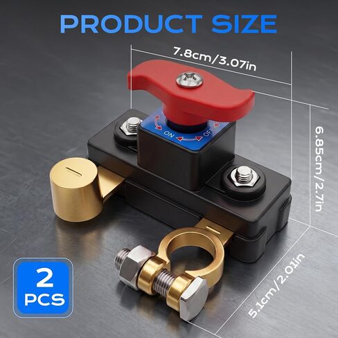 2 Pcs Universal Car Battery Disconnect Switch & Battery Cut Off Switch, Adjustable Manual Battery Kill Switch(Pure Copper), Suitable for Most 12V-24V Batteries in Kuwait