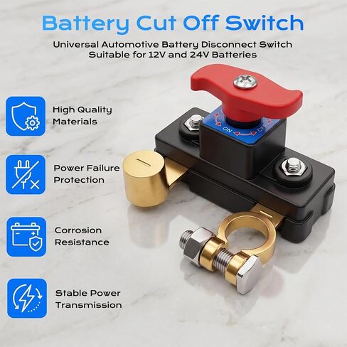 2 Pcs Universal Car Battery Disconnect Switch & Battery Cut Off Switch, Adjustable Manual Battery Kill Switch(Pure Copper), Suitable for Most 12V-24V Batteries in Kuwait