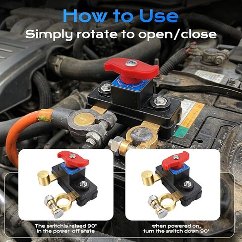 2 Pcs Universal Car Battery Disconnect Switch & Battery Cut Off Switch, Adjustable Manual Battery Kill Switch(Pure Copper), Suitable for Most 12V-24V Batteries in Kuwait