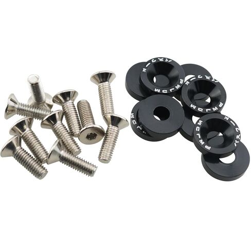 DGZZI 10Sets Fender Bumper Aluminum Alloy Washers M6 Stainless Steel Bolt Kit for Bumper Headlights Trunk License Plate Frame Black in Kuwait