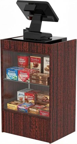24"W * 18"D * 38"H - Black Retail Cash Register Stand Cash Wrap Checkout Desk Portable Counter Podium Stand with Drawer & Glass Shelving Case for Retail Store, Meetings Reception & Church in Kuwait