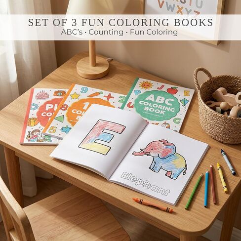كتاب تلوين ممتع للأطفال من زيكوتو - مجموعة من 3 كتب تلوين لطيفة للأطفال الصغار مع تصميمات بسيطة كبيرة - كتاب أنشطة تعليمية مع موضوعات للأبجدية والأرقام والألوان والأشكال للأولاد والبنات in Kuwait