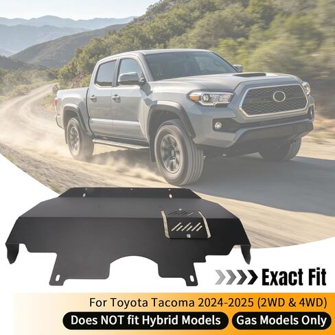 لوحة انزلاقية لسيارة Toyota Tacoma 2024-2025 2WD و4WD (موديلات الغاز فقط) وصول إلى فلتر الزيت من الألومنيوم - تتضمن مفتاح الربط والأجهزة in Kuwait