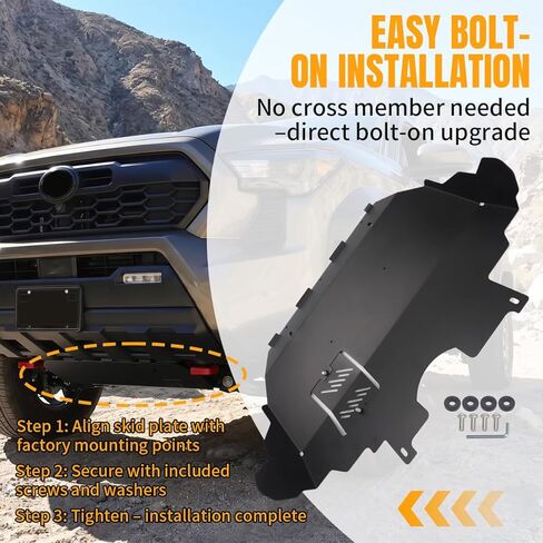لوحة انزلاقية لسيارة Toyota Tacoma 2024-2025 2WD و4WD (موديلات الغاز فقط) وصول إلى فلتر الزيت من الألومنيوم - تتضمن مفتاح الربط والأجهزة in Kuwait