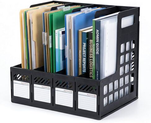 Ysenchan Plastic Magazine File Holder, Desk Organizer File Folder for Office Organization and Storage, Sturdy Binder Organizer with 4 Vertical Compartmente，Desktop Accessories for Office Storage in Kuwait