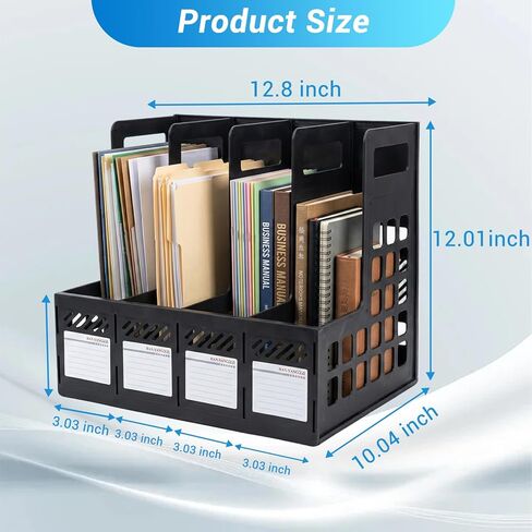 Ysenchan Plastic Magazine File Holder, Desk Organizer File Folder for Office Organization and Storage, Sturdy Binder Organizer with 4 Vertical Compartmente，Desktop Accessories for Office Storage in Kuwait