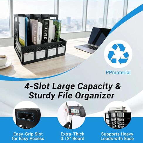 Ysenchan Plastic Magazine File Holder, Desk Organizer File Folder for Office Organization and Storage, Sturdy Binder Organizer with 4 Vertical Compartmente，Desktop Accessories for Office Storage in Kuwait