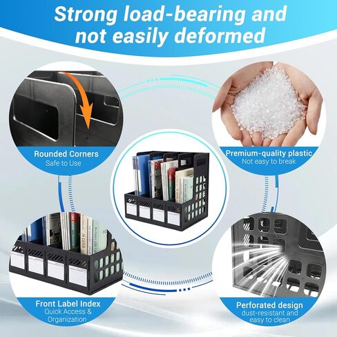 Ysenchan Plastic Magazine File Holder, Desk Organizer File Folder for Office Organization and Storage, Sturdy Binder Organizer with 4 Vertical Compartmente，Desktop Accessories for Office Storage in Kuwait